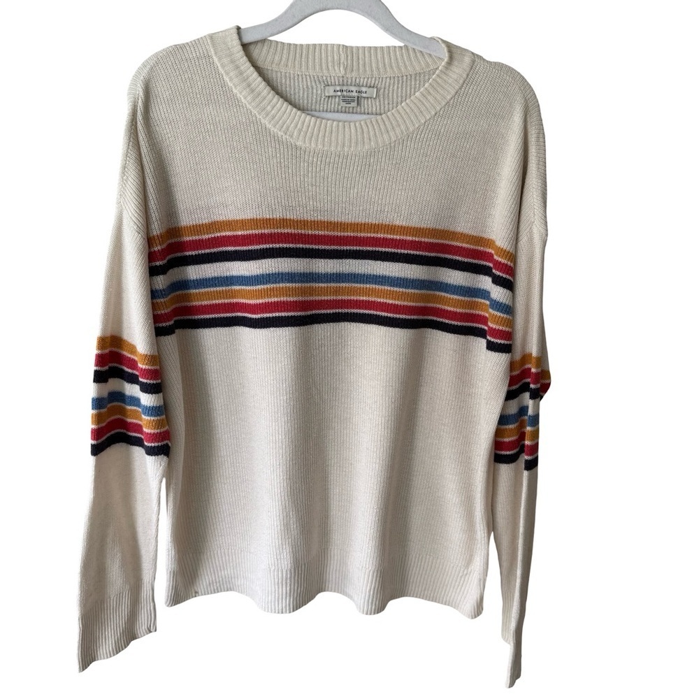 American Eagle Outfitters Cream Knit Striped Sweater Size XS Retro Casual